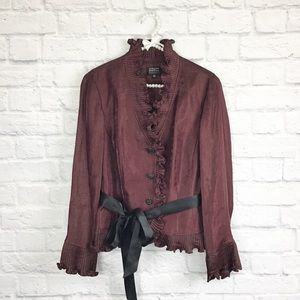 Adrianna Papell Burgundy Ruffle Blazer